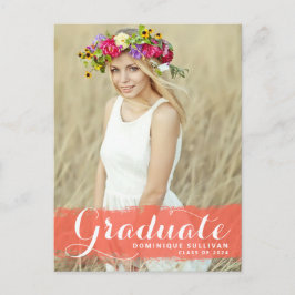 Coral Watercolor Spetter Foto Afstudeerfeest Briefkaart