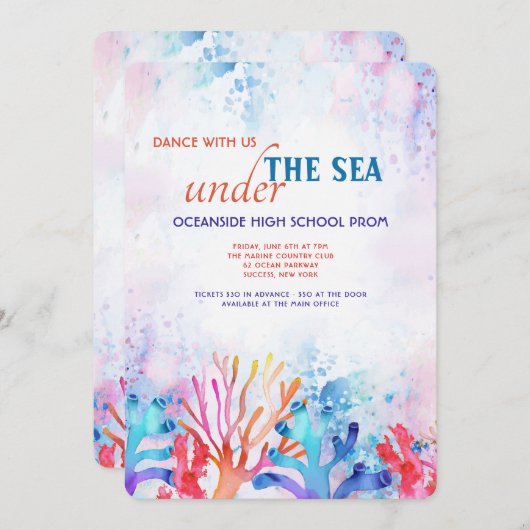 Coral Waterverf Prom-uitnodiging Kaart (Voorkant / Achterkant)