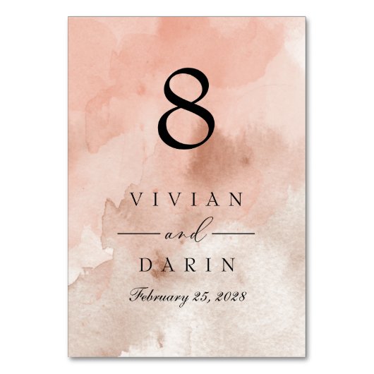 Coral Waterverf Table Number Sign Rustic Weddensch Kaart (Voorkant)