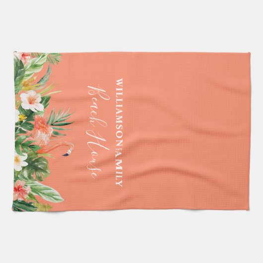Coral Waterverf Tropical Floral Beach House Theedoek (Horizontaal)