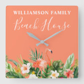 Coral Waterverf Tropical Floral Beach House Vierkante Klok (Voorkant)