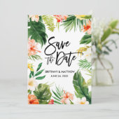 Coral Waterverf Tropical Floral Brusch Script Save The Date (Staand voorkant)