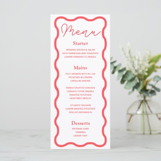 Coral Wavy Retro Wedding Menu (Staand voorkant)