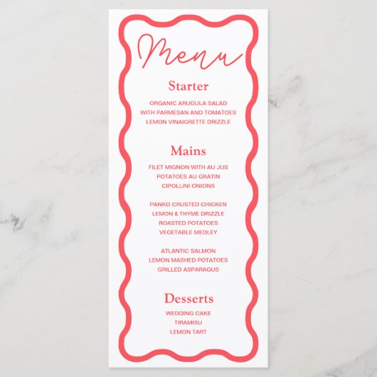 Coral Wavy Retro Wedding Menu (Voorkant)