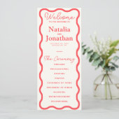 Coral Wavy Retro Wedding Programmakaart (Staand voorkant)