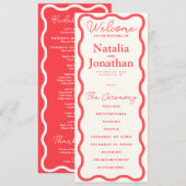 Coral Wavy Retro Wedding Programmakaart (Voorkant / Achterkant)