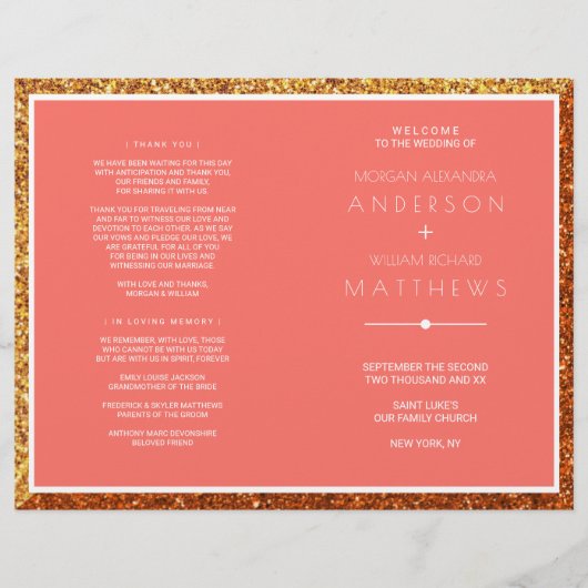 Coral Wedding Ceremony Program Elegant (Voorkant)