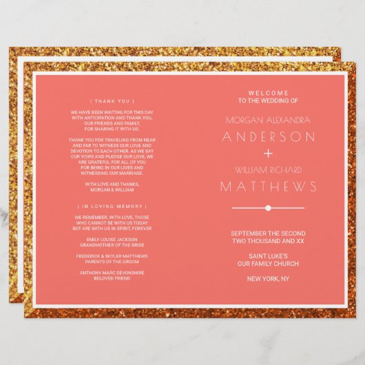 Coral Wedding Ceremony Program Elegant (Voorkant / Achterkant)
