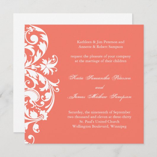 Coral Wedding Invitation Kaart (Voorkant / Achterkant)