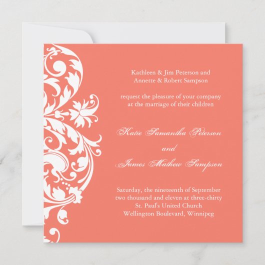 Coral Wedding Invitation Kaart (Voorkant)