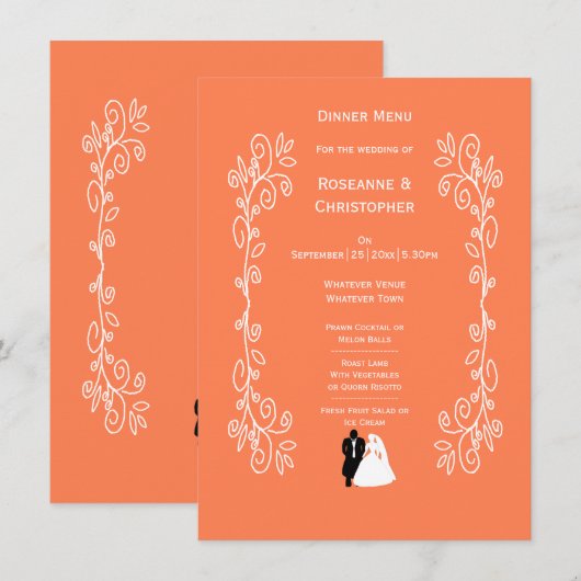 Coral Wedding Menu Bruid Groom Design (Voorkant / Achterkant)