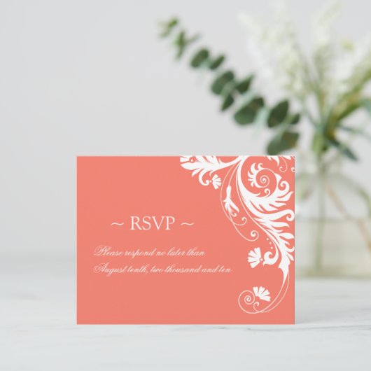 Coral Wedding Reply Cards RSVP Kaartje (Staand voorkant)