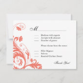 Coral Wedding Reply Cards RSVP Kaartje (Achterkant)
