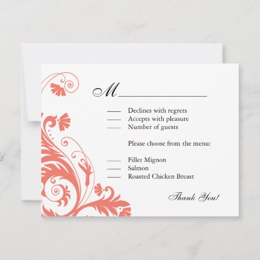 Coral Wedding Reply Cards RSVP Kaartje (Achterkant)