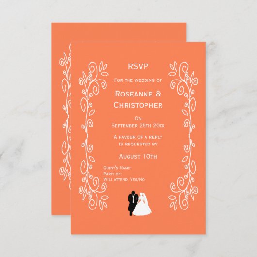 Coral Wedding RSVP Kaart Bruid Groom Design (Voorkant / Achterkant)
