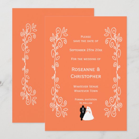 Coral Wedding Save The Date Kaart Bruidegom (Voorkant / Achterkant)