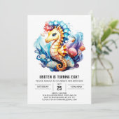 Coral Whispers Seahorse Fantasy Verjaardag Kaart (Staand voorkant)