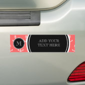 Coral White Anchors Pattern, zwart Monogram Bumpersticker (Op auto)