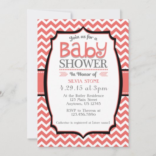 Coral White Chevron Baby shower Kaart (Voorkant)