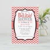 Coral White Chevron Baby shower Kaart (Staand voorkant)