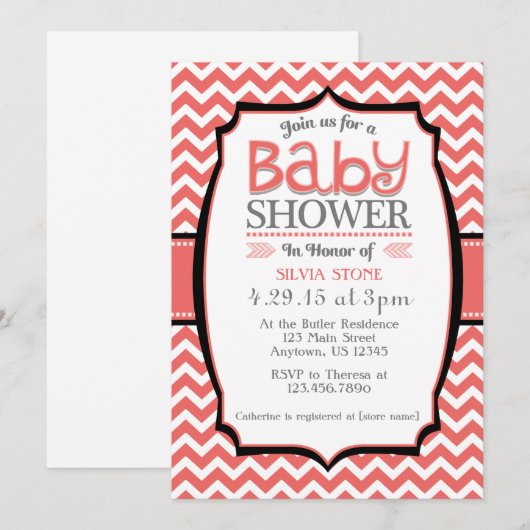 Coral White Chevron Baby shower Kaart (Voorkant / Achterkant)