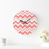 Coral White Chevron Pattern Grote Klok (Huis)