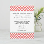 Coral White Chevron Wedding Kaart (Staand voorkant)