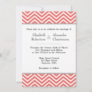 Coral White Chevron Wedding Kaart