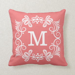 Coral White Custom Monogram Decoratief Kussen