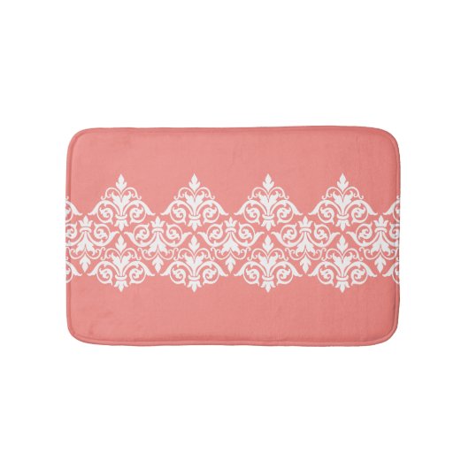 Coral White  Damask Bathmat Badmat (Voorkant)