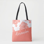 Coral White Damask Pattern Modern Personalized Tote Bag (Voorkant)