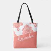 Coral White Damask Pattern Modern Personalized Tote Bag (Achterkant)