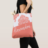Coral White Damask Pattern Modern Personalized Tote Bag (Dichtbij)