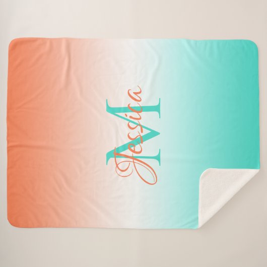 Coral White en Turquoise Ombre Monogrammed Sherpa Deken (Voorkant (horizontaal))