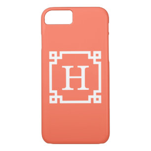 Coral White Greek Key Lijst #2 Initiaal Monogram iPhone 8/7 Hoesje