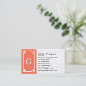Coral White Greek Key Lijst #2 Initiaal Monogram Visitekaartje (Staand voorkant)