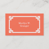 Coral White Greek Key Lijst #2 Initiaal Monogram Visitekaartje (Achterkant)
