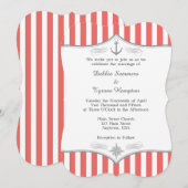 Coral White Grey Nautical Wedding Invitation Kaart (Voorkant / Achterkant)