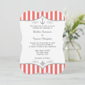 Coral White Grey Nautical Wedding Invitation Kaart (Staand voorkant)