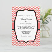 Coral White Herringbone Wedding Invitation Kaart (Staand voorkant)