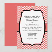 Coral White Herringbone Wedding Invitation Kaart (Voorkant / Achterkant)
