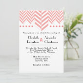 Coral White Herringbone Wedding Invitation Kaart (Staand voorkant)