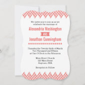 Coral White Herringbone Wedding Invitation Kaart (Voorkant)