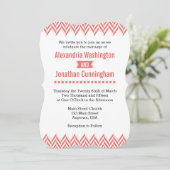 Coral White Herringbone Wedding Invitation Kaart (Staand voorkant)
