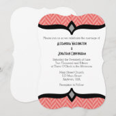 Coral White Herringbone Wedding Invitation Kaart (Voorkant / Achterkant)