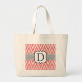 Coral White Monogram Letter D Chevron Grote Tote Bag (Voorkant)