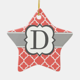 Coral White Monogram Letter D Quatrefoil Keramisch Ornament