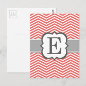 Coral White Monogram Letter E Chevron Briefkaart (Voorkant / Achterkant)