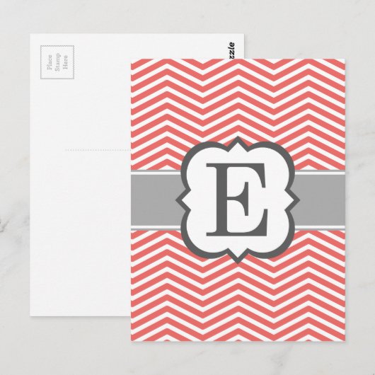 Coral White Monogram Letter E Chevron Briefkaart (Voorkant / Achterkant)