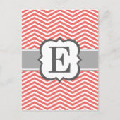 Coral White Monogram Letter E Chevron Briefkaart (Voorkant)